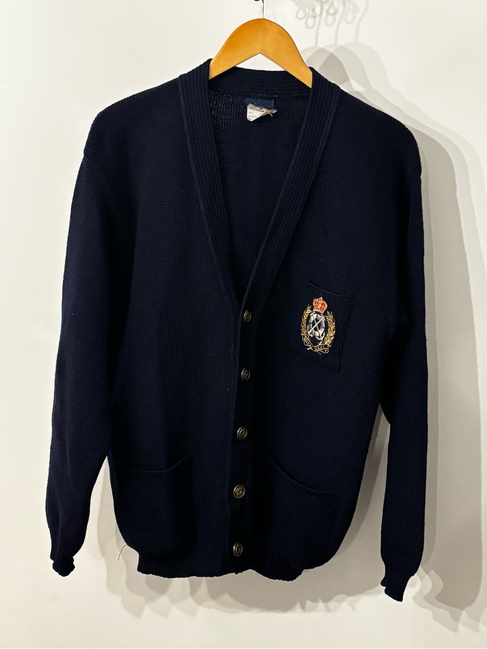 Vintage Tricomer Marines French Navy Wool Cardigan Sweater Made in France M/L